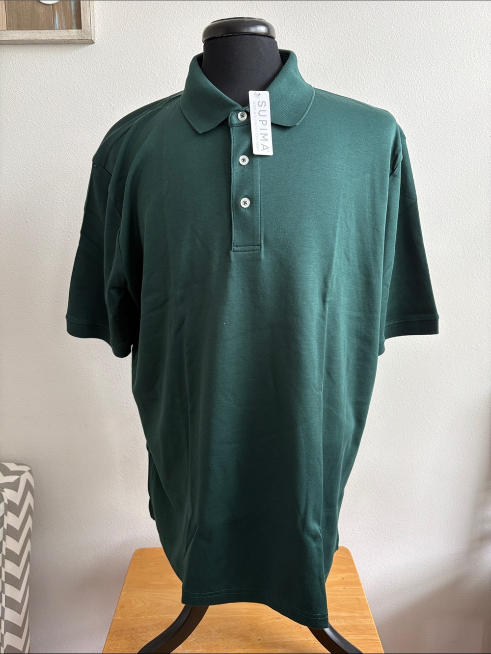 Lands End NWT Supima Cotton Polo Shirt - Forest Green Size XL